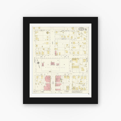 Old map wall art mockup — black gallery frame with white mat — Sanborn Fire Insurance Map from Groveton, Trinity County, Texas (1912), Sheet #0003