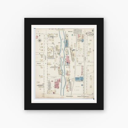 Old map wall art mockup — black gallery frame with white mat — Sanborn Fire Insurance Map from Cuyahoga Falls, Summit County, Ohio (1884), Sheet #0002
