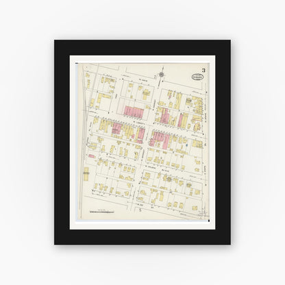 Old map wall art mockup — black gallery frame with white mat — Sanborn Fire Insurance Map from Girard, Trumbull County, Ohio (1915), Sheet #0003