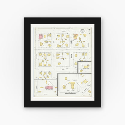 Old map wall art mockup — black gallery frame with white mat — Sanborn Fire Insurance Map from Bryan, Brazos County, Texas (1906), Sheet #0007