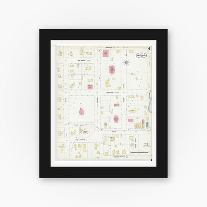 Old map wall art mockup — black gallery frame with white mat — Sanborn Fire Insurance Map from Black River Falls, Jackson County, Wisconsin (1902), Sheet #0004