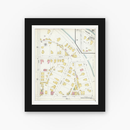Old map wall art mockup — black gallery frame with white mat — Sanborn Fire Insurance Map from Pittston, Luzerne County, Pennsylvania (1903), Sheet #0031