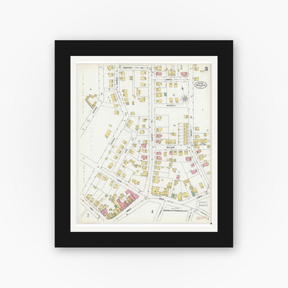Old map wall art mockup — black gallery frame with white mat — Sanborn Fire Insurance Map from Walden, Orange County, New York (1900), Sheet #0003