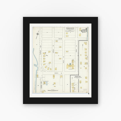 Old map wall art mockup — black gallery frame with white mat — Sanborn Fire Insurance Map from New Smyrna, Valusia County, Florida (1916), Sheet #0008