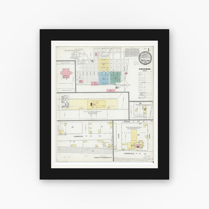 Old map wall art mockup — black gallery frame with white mat — Sanborn Fire Insurance Map from Taylor, Williamson County, Texas (1893) - Complete Map Set
