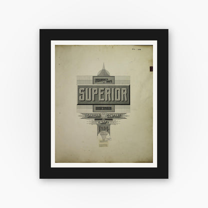 Old map wall art mockup — black gallery frame with white mat — Sanborn Fire Insurance Map from Superior, Douglas County, Wisconsin (1949), Sheet #0001