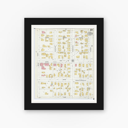Old map wall art mockup — black gallery frame with white mat — Sanborn Fire Insurance Map from Jackson, Jackson County, Michigan (1899), Sheet #0013