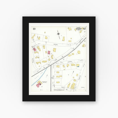 Old map wall art mockup — black gallery frame with white mat — Sanborn Fire Insurance Map from Gardner, Worcester County, Massachusetts (1923), Sheet #0013