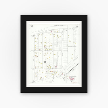 Old map wall art mockup — black gallery frame with white mat — Sanborn Fire Insurance Map from Glen Ellyn, Du Page County, Illinois (1940), Sheet #0018