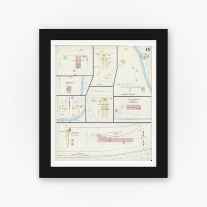 Old map wall art mockup — black gallery frame with white mat — Sanborn Fire Insurance Map from Dixon, Lee County, Illinois (1897), Sheet #0015