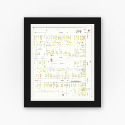 Old map wall art mockup — black gallery frame with white mat — Sanborn Fire Insurance Map from Clinton, Clinton County, Iowa (1909), Sheet #0018