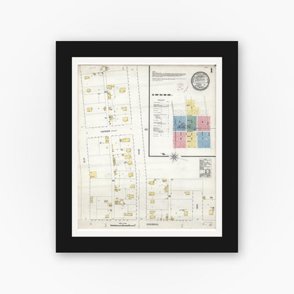 Old map wall art mockup — black gallery frame with white mat — Sanborn Fire Insurance Map from Lodi, San Joaquin County, California (1895) - Complete Map Set