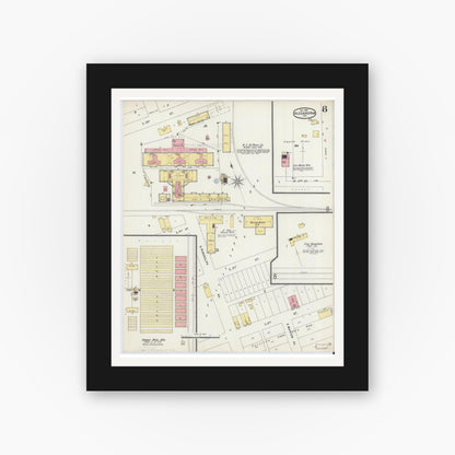 Old map wall art mockup — black gallery frame with white mat — Sanborn Fire Insurance Map from Alexandria, Madison County, Indiana (1896), Sheet #0008