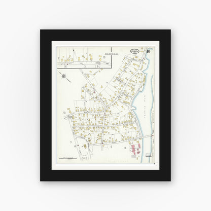 Old map wall art mockup — black gallery frame with white mat — Sanborn Fire Insurance Map from Ipswich, Essex County, Massachusetts (1916), Sheet #0010