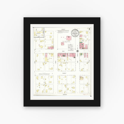 Old map wall art mockup — black gallery frame with white mat — Sanborn Fire Insurance Map from Panora, Guthrie County, Iowa (1909), Sheet #0001