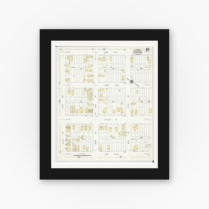 Old map wall art mockup — black gallery frame with white mat — Sanborn Fire Insurance Map from Ashland, Ashland County, Wisconsin (1909), Sheet #0016