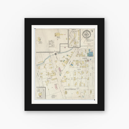 Old map wall art mockup — black gallery frame with white mat — Sanborn Fire Insurance Map from Hamler, Henry County, Ohio (1909) - Complete Map Set