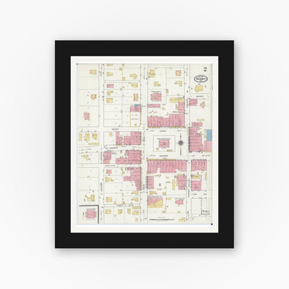 Old map wall art mockup — black gallery frame with white mat — Sanborn Fire Insurance Map from Kennett, Dunklin County, Missouri (1919), Sheet #0002