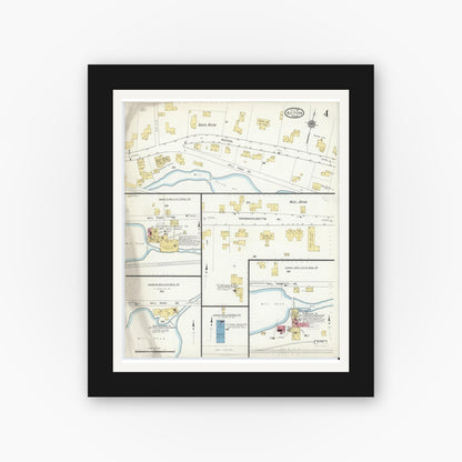 Old map wall art mockup — black gallery frame with white mat — Sanborn Fire Insurance Map from Acton, Middlesex County, Massachusetts (1916), Sheet #0004