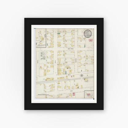 Old map wall art mockup — black gallery frame with white mat — Sanborn Fire Insurance Map from El Dorado, Preble County, Ohio (1885), Sheet #0001