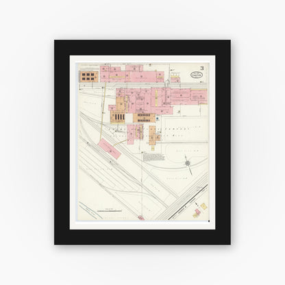 Old map wall art mockup — black gallery frame with white mat — Sanborn Fire Insurance Map from Canton, Haywood County, North Carolina (1912), Sheet #0003