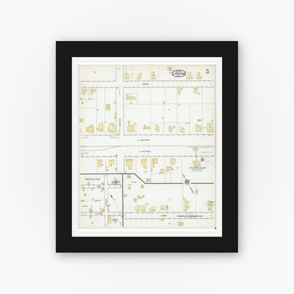 Old map wall art mockup — black gallery frame with white mat — Sanborn Fire Insurance Map from La Grange, Lenoir County, North Carolina (1919), Sheet #0005