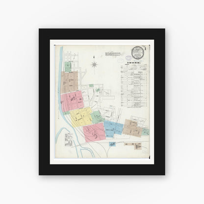 Old map wall art mockup — black gallery frame with white mat — Sanborn Fire Insurance Map from Savanna, Carroll County, Illinois (1897) - Complete Map Set