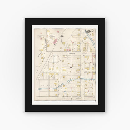 Old map wall art mockup — black gallery frame with white mat — Sanborn Fire Insurance Map from Clinton, Vermillion County, Indiana (1947), Sheet #0003