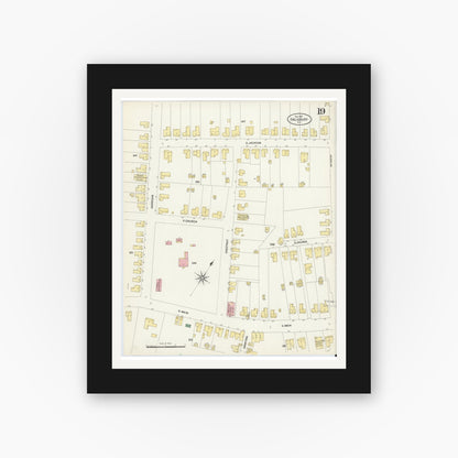 Old map wall art mockup — black gallery frame with white mat — Sanborn Fire Insurance Map from Salisbury, Rowan County, North Carolina (1907), Sheet #0019