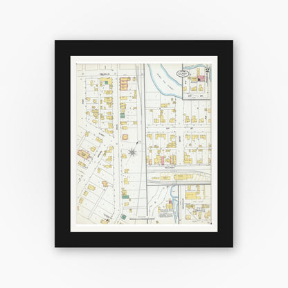 Old map wall art mockup — black gallery frame with white mat — Sanborn Fire Insurance Map from Elroy, Juneau County, Wisconsin (1904), Sheet #0002