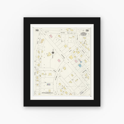 Old map wall art mockup — black gallery frame with white mat — Sanborn Fire Insurance Map from Ann Arbor, Washtenaw County, Michigan (1925), Sheet #0038