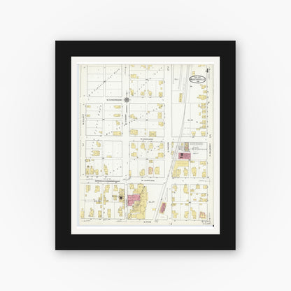 Old map wall art mockup — black gallery frame with white mat — Sanborn Fire Insurance Map from Martinsville, Morgan County, Indiana (1916), Sheet #0004