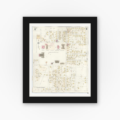 Old map wall art mockup — black gallery frame with white mat — Sanborn Fire Insurance Map from Commerce, Hunt County, Texas (1940), Sheet #0008