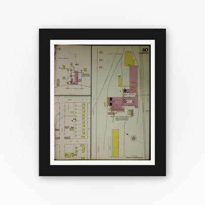 Old map wall art mockup — black gallery frame with white mat — Sanborn Fire Insurance Map from Akron, Summit County, Ohio (1892), Sheet #0040