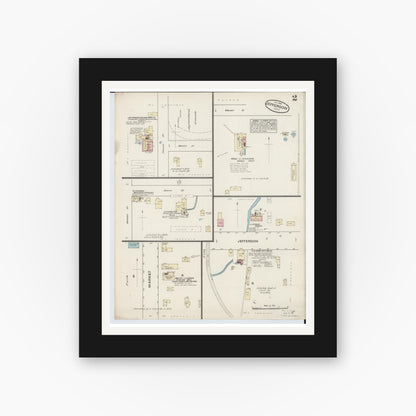 Old map wall art mockup — black gallery frame with white mat — Sanborn Fire Insurance Map from Jefferson, Ashtabula County, Ohio (1884), Sheet #0002