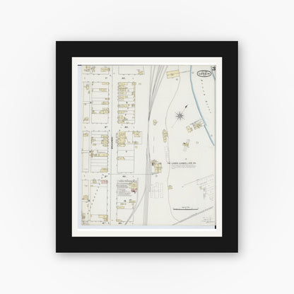 Old map wall art mockup — black gallery frame with white mat — Sanborn Fire Insurance Map from Lorain, Lorain County, Ohio (1888), Sheet #0003