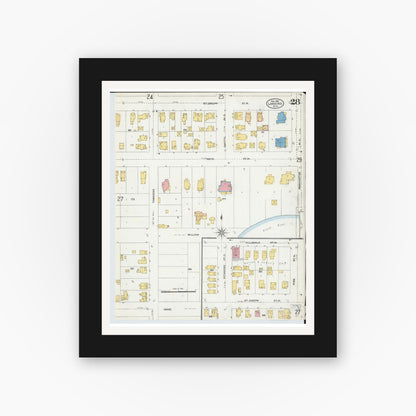 Old map wall art mockup — black gallery frame with white mat — Sanborn Fire Insurance Map from Lansing, Ingham County, Michigan (1906), Sheet #0028