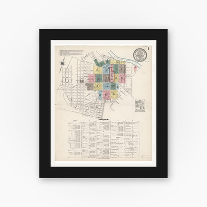 Old map wall art mockup — black gallery frame with white mat — Sanborn Fire Insurance Map from Redding, Shasta County, California (1912) - Complete Map Set
