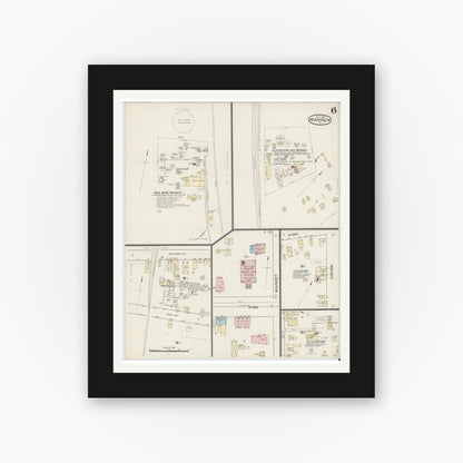 Old map wall art mockup — black gallery frame with white mat — Sanborn Fire Insurance Map from Warren, Warren County, Pennsylvania (1887), Sheet #0006