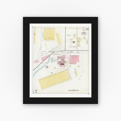 Old map wall art mockup — black gallery frame with white mat — Sanborn Fire Insurance Map from Pekin, Tazewell County, Illinois (1898), Sheet #0011