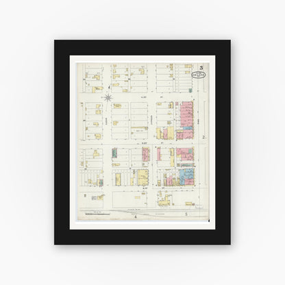 Old map wall art mockup — black gallery frame with white mat — Sanborn Fire Insurance Map from Abilene, Taylor County, Texas (1896), Sheet #0003