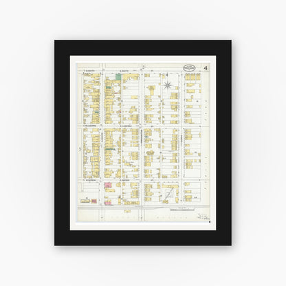 Old map wall art mockup — black gallery frame with white mat — Sanborn Fire Insurance Map from Freeland, Luzerne County, Pennsylvania (1900), Sheet #0004