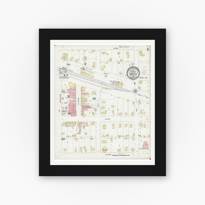 Old map wall art mockup — black gallery frame with white mat — Sanborn Fire Insurance Map from Mansfield, Piatt County, Illinois (1906), Sheet #0001