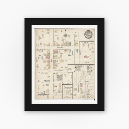 Old map wall art mockup — black gallery frame with white mat — Sanborn Fire Insurance Map from Vicksburg, Kalamazoo County, Michigan (1884), Sheet #0001