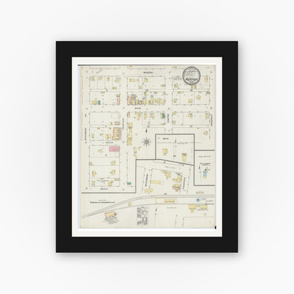Old map wall art mockup — black gallery frame with white mat — Sanborn Fire Insurance Map from Montfort, Grant County, Wisconsin (1894), Sheet #0001