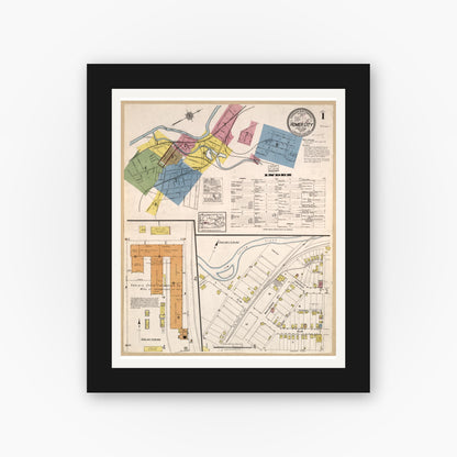 Old map wall art mockup — black gallery frame with white mat — Sanborn Fire Insurance Map from Homer City, Indiana County, Pennsylvania (1917), Sheet #0001
