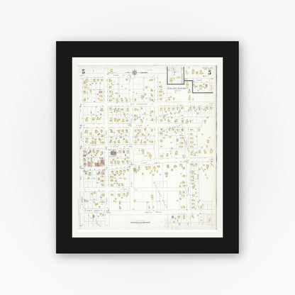 Old map wall art mockup — black gallery frame with white mat — Sanborn Fire Insurance Map from Viroqua, Vernon County, Wisconsin (1933), Sheet #0005
