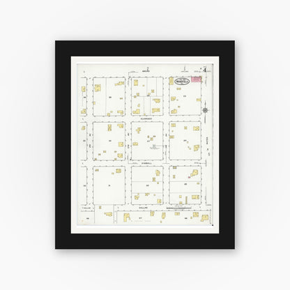 Old map wall art mockup — black gallery frame with white mat — Sanborn Fire Insurance Map from Mansfield, Tarrant County, Texas (1921), Sheet #0004