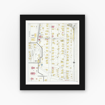 Old map wall art mockup — black gallery frame with white mat — Sanborn Fire Insurance Map from Avilla, Noble County, Indiana (1919), Sheet #0002