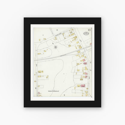 Old map wall art mockup — black gallery frame with white mat — Sanborn Fire Insurance Map from Suffolk, Independent Cities, Virginia (1898), Sheet #0011